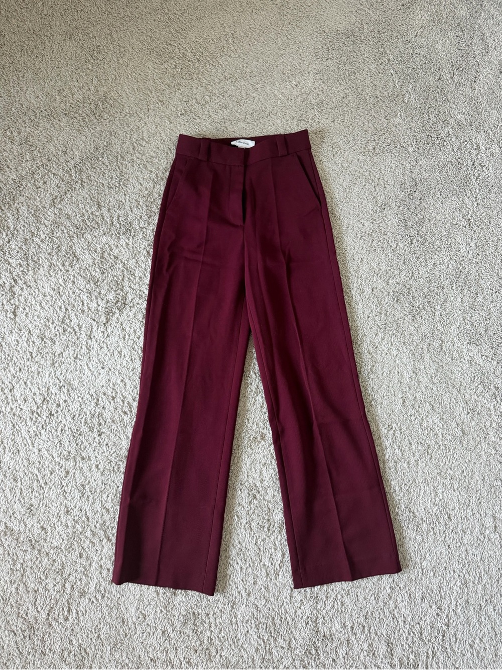 High-Rise Wide Press-Crease Trousers in Burgundy